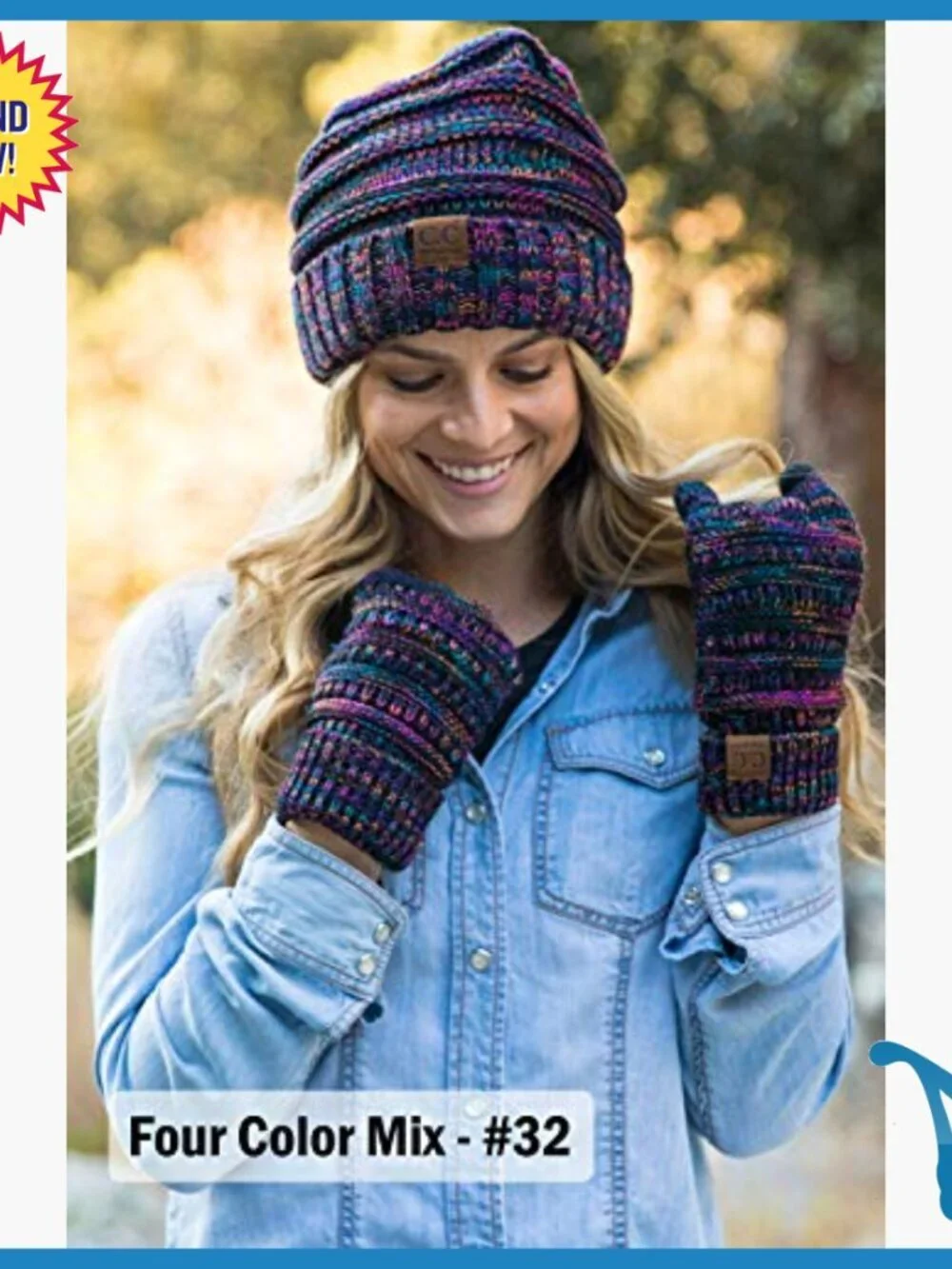 Oversized Knit Slouchy Beanie & Touchscreen Gloves Set - One Size